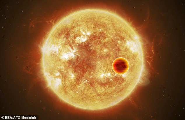 In about five to 5.5 billion years, the Sun will run out of helium and begin to expand outward, cooling and becoming a red giant.  This artist's impression shows an exoplanet as it is pulled into the heat of its own star