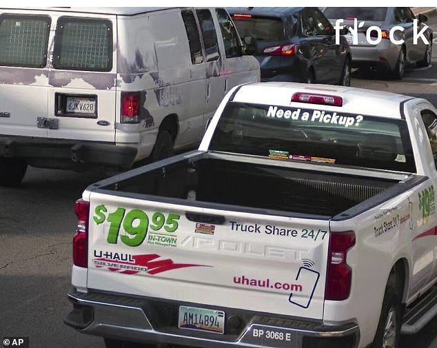 The suspect's vehicle, a white U-Haul pickup with Arizona license plate AM14894, was identified shortly after the shooting.  Police subsequently confirmed that the suspect had rented the truck