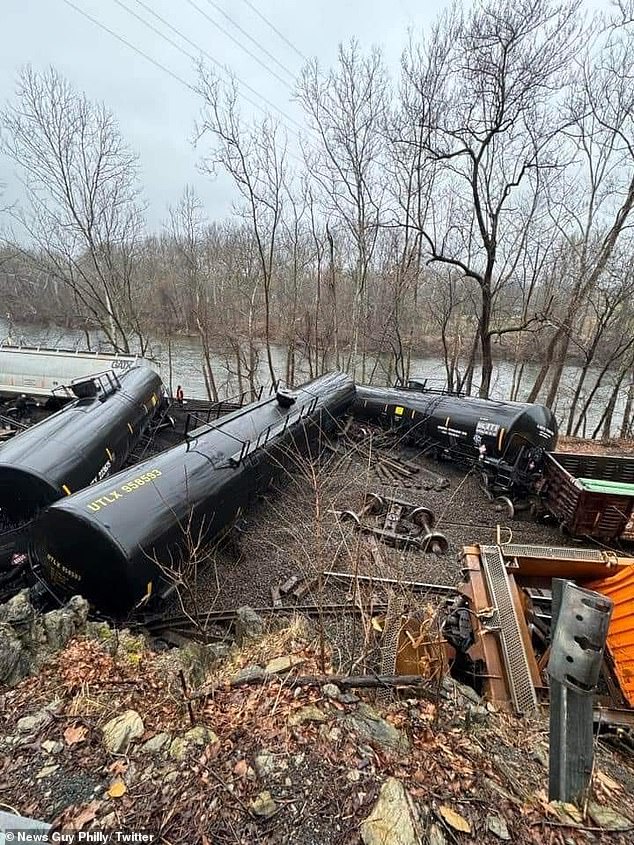 The derailment occurred Saturday morning near the 2200 block of Riverside Drive in Lower Saucon Township