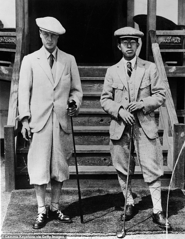 Prince Hirohito and Edward VIII wear his plus-fours during a round of golf during his official visit to Japan, August 12, 1926