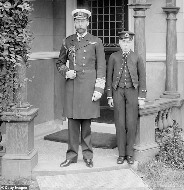 Prince Edward at the Royal Naval College, Osborne, Isle of Wight, with his father George V. George was a stickler for proper attire, scrutinizing press photographs of his sons - and criticizing their clothing