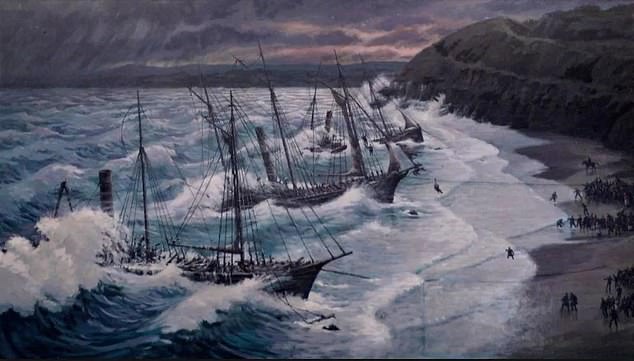 Painting of the storm in 1893 when the ships sank