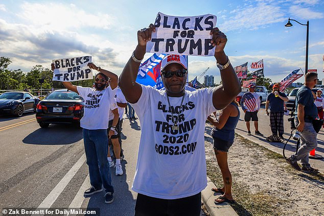 Blacks For Trump supporters stand outside Mar-a-Lago, former President Donald Trump's club in South Florida, to show their support for him