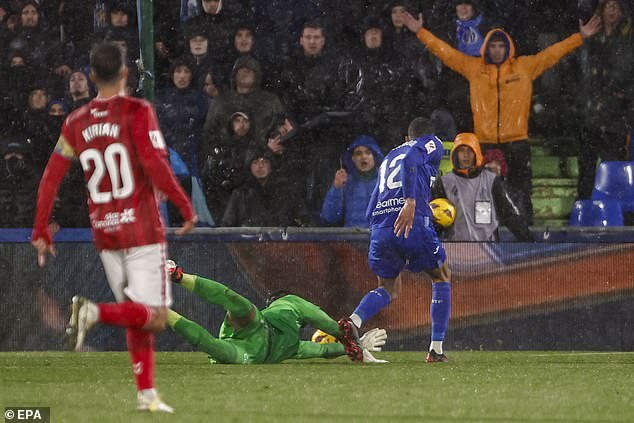 Greenwood dribbled the ball around Las Palmas goalkeeper Alvaro Valles before heading home