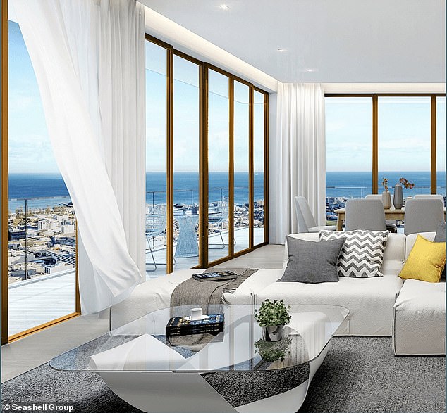 Real estate listings for individual units promised panoramic ocean and city views (artist's rendering shown)