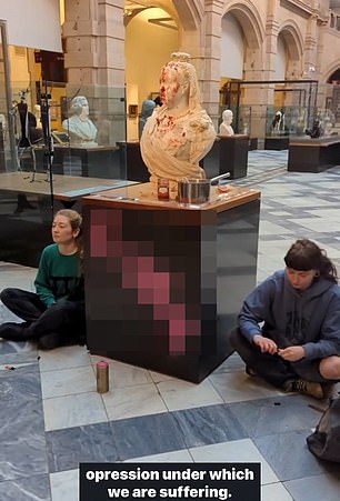 Eco-protesters from This Is Rigged, a 'direct action campaign targeting the Scottish Government', staged the bizarre protest at Kelvingrove Art Gallery and Museum in Glasgow today