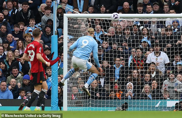 The Norwegian striker somehow managed to lift the ball over from just a few yards away