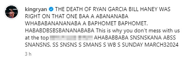 The caption on his Instagram post mentioned the 'death of Ryan Garcia'