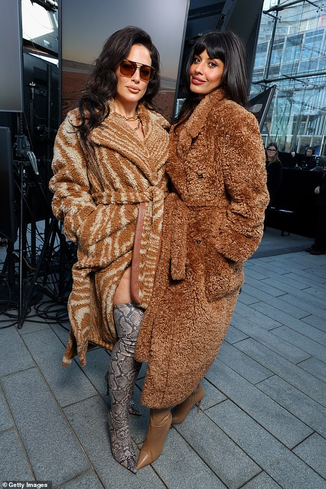 Ashley and Jameela Jamil posed in matching cozy coats