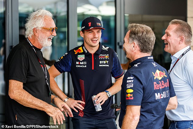 Briatore is pictured speaking with Max Verstappen and Horner during the Qatar Grand Prix last year