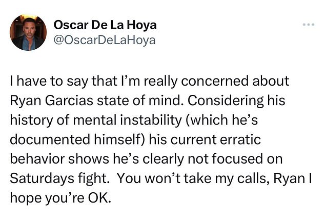 Golden Boy's boss addressed Garcia's struggles with mental health in a tweet late last year