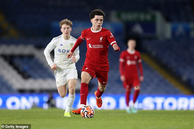 Kieran Morrison on the ball during Liverpool's 3-1 defeat at Elland Road