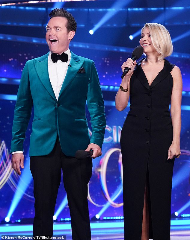 Sunday's show took the celebrity's skating skills to the limit as they performed twice, forcing them to master working on wires during one dance (presenters Stephen Mulhern and Holly Willoughby pictured)