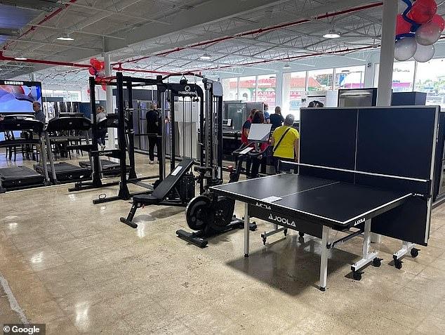 Products on display in the 'Home Showroom' include refrigerators, mattresses, fitness equipment, grills, table tennis tables, TVs and washing machines.  Pictured is a showroom in Puerto Rico