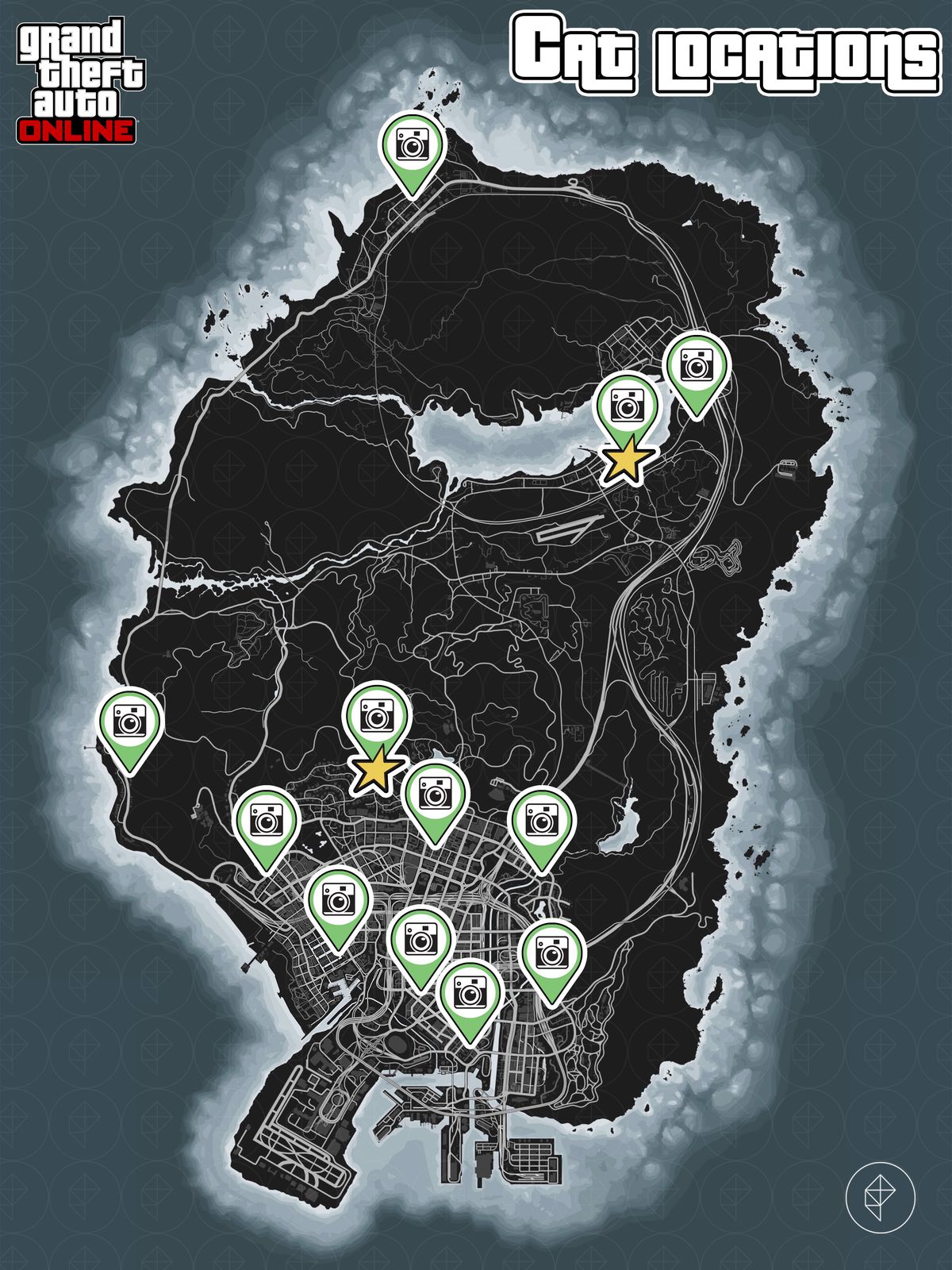 GTA Online map with cat locations