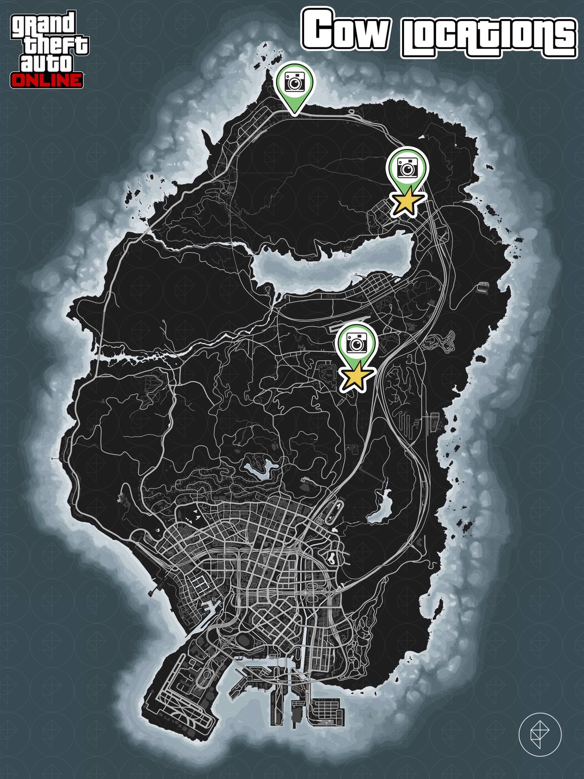 GTA Online map with cow locations