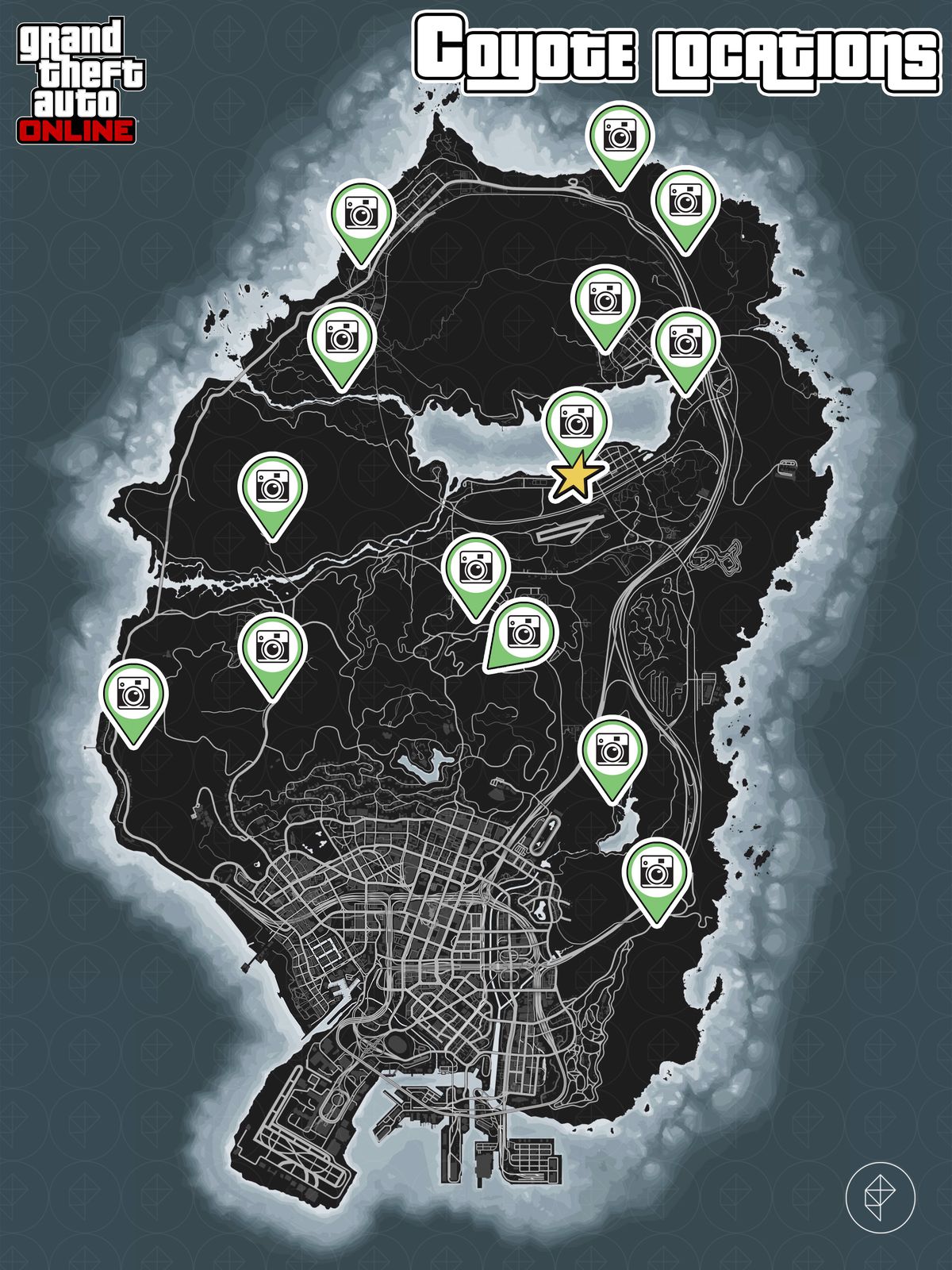 GTA Online map with coyote locations