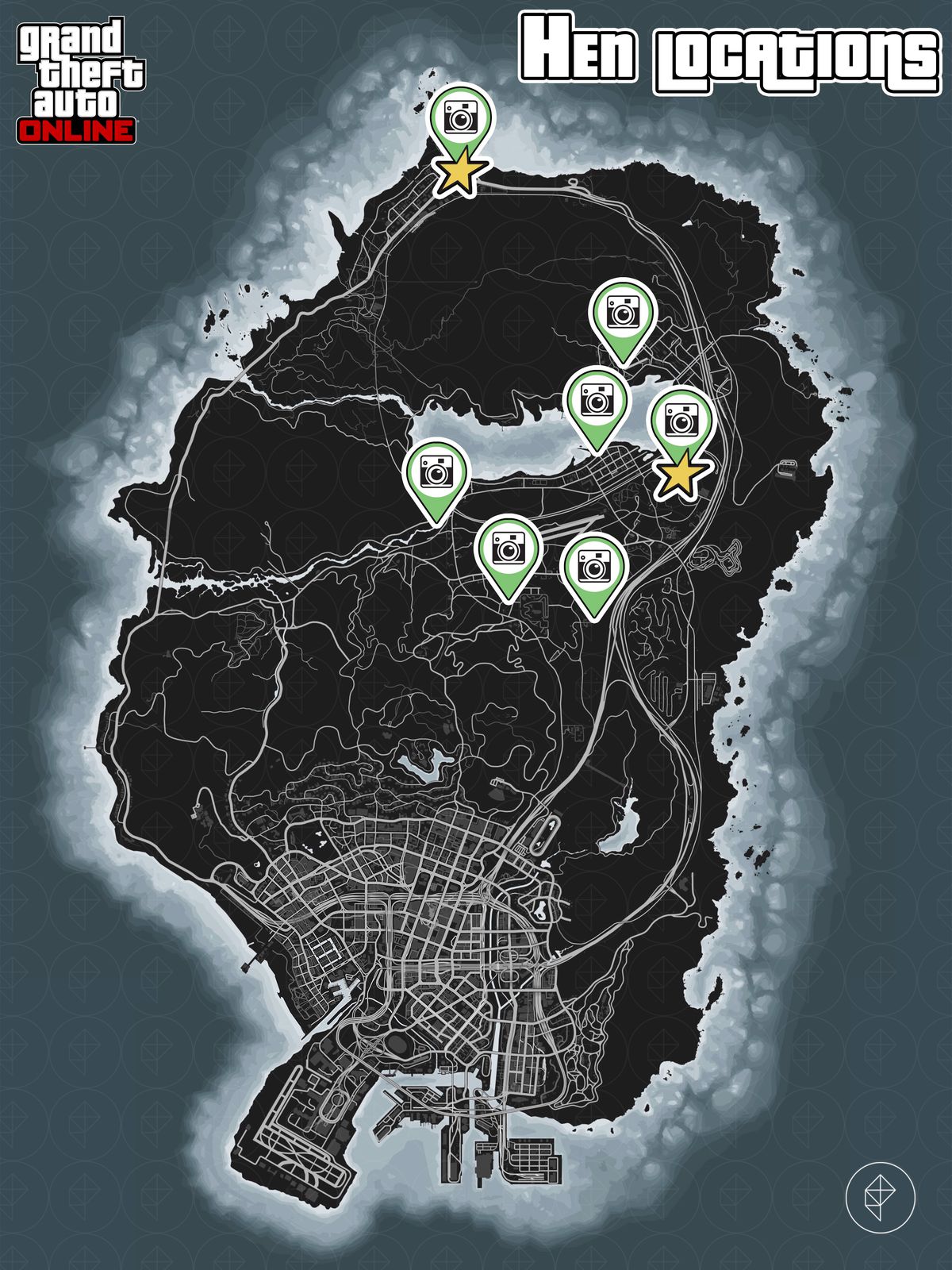 GTA Online map with chicken locations