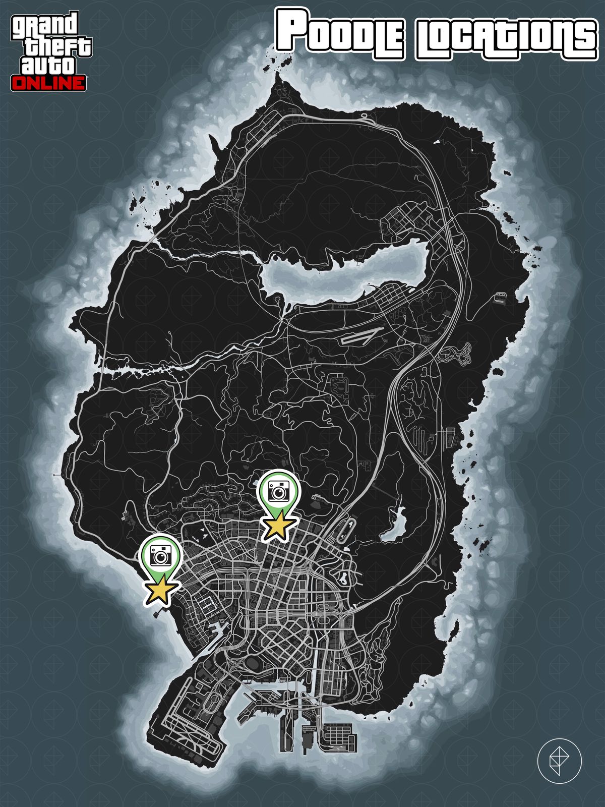 GTA Online map with poodle locations