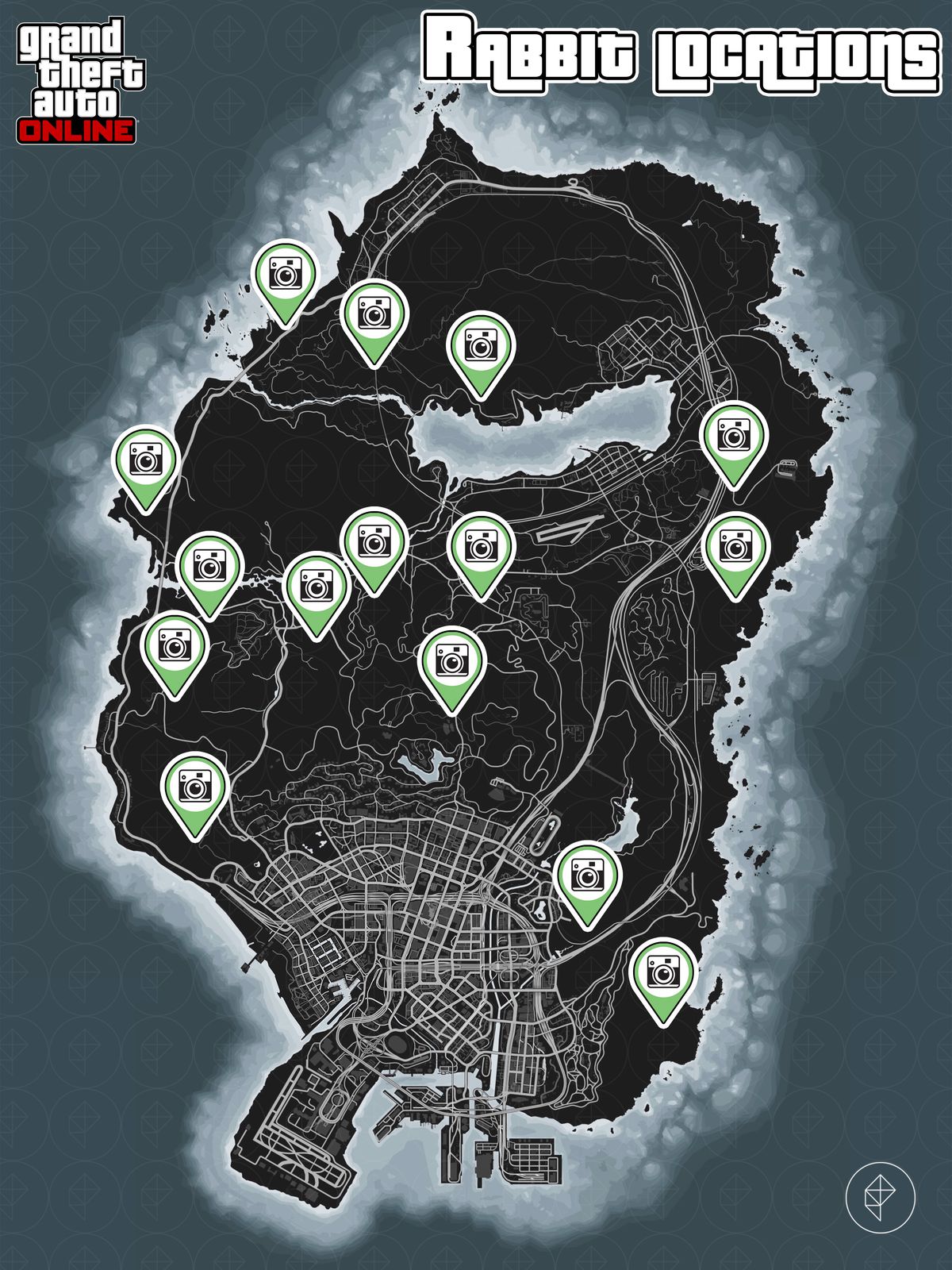 GTA Online map with rabbit locations