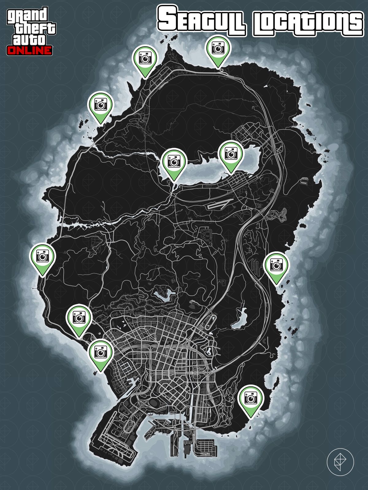 GTA Online map with seagull locations