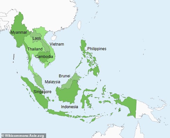 The ten member states of the Association of Southeast Asian Nations are depicted