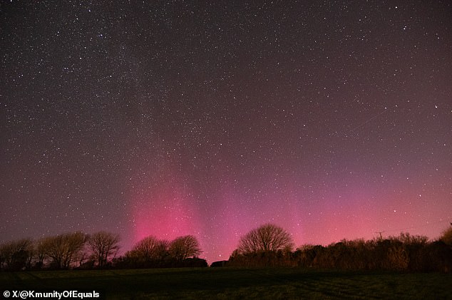 Twitter user @KmunityOfEquals shared this photo of the aurora from Cornwall on Sunday evening