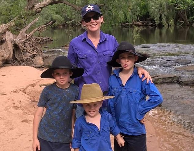 Mary-Lou and her three sons George, Willard and Stirling on a fishing trip in the Northern Territory