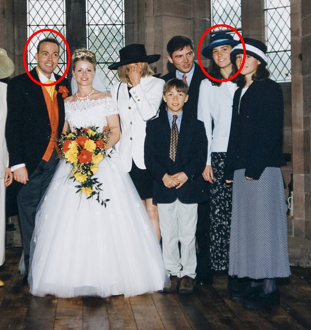 Kate Middleton (circle right) attended the wedding of Gary Goldsmith and Luan Bettany in 1997.  From left to right: Goldsmith, Bettany, Goldsmith's sister Carole, brother-in-law Michael Middleton, niece Kate Middleton, niece Pippa Middleton with his nephew and godson James Middleton in front