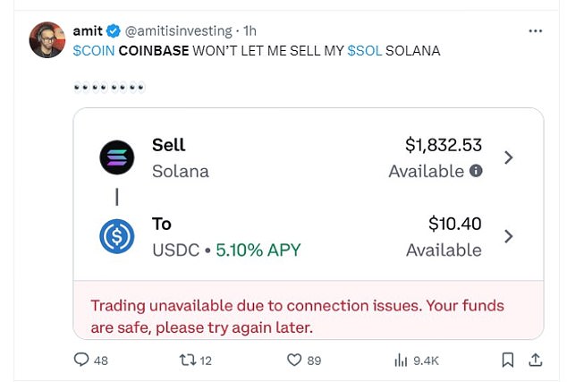 Problems on Coinbase affected other cryptocurrencies such as Solana