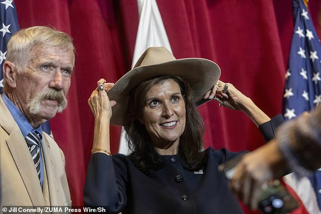 Republican presidential candidate Nikki Haley spent a day campaigning in California last month.  The latest polls in the state showed her trailing Trump by 57.2 points