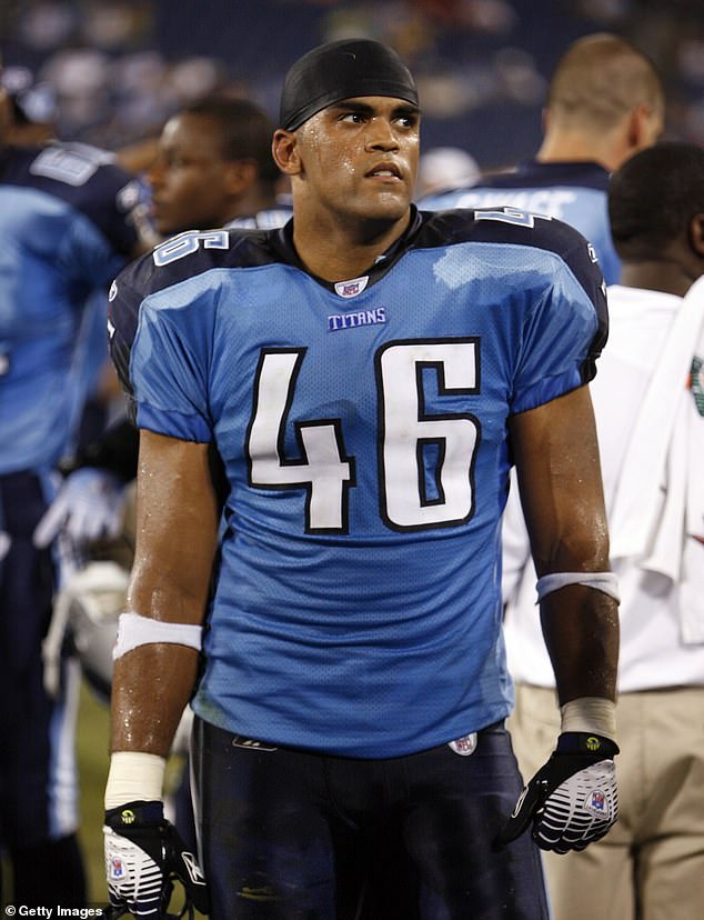 Allred was a linebacker for the NFL team the Tennessee Titans.  He is pictured on the sidelines of a preseason game on August 11, 2007