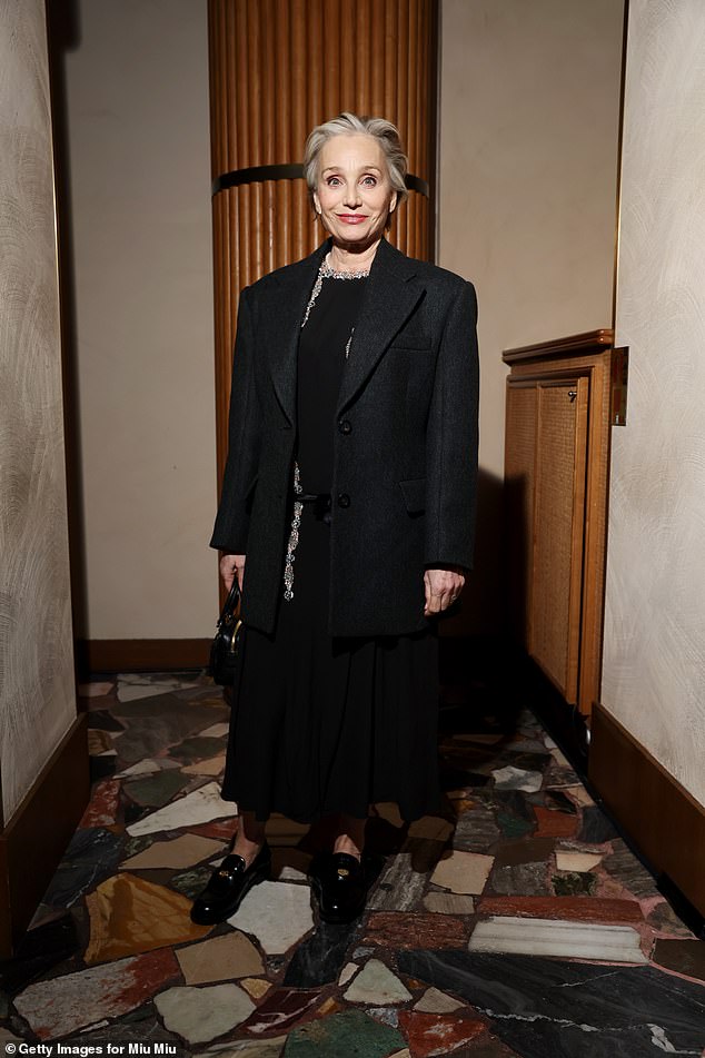 Also in attendance was veteran actress Kristin Scott Thomas, after making her catwalk debut in the Miu Miu show