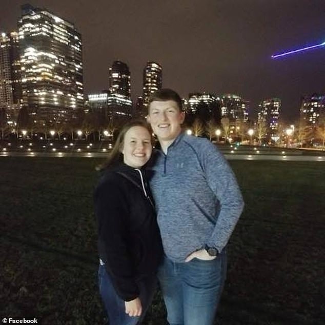 He became a state trooper for the force in September 2021 and graduated from the 116th Trooper Basic Training Class in April 2022.  Pictured: he and his wife Cammryn