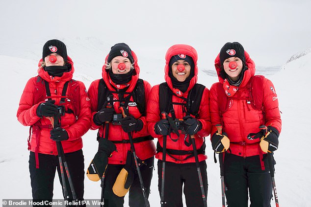 Just 24 minutes into their Snow Going Back fundraiser, which saw them trek 50km across the Arctic Circle in four days, Alex had her toe in Vicky's armpit (left to right: Laura Whitmore, Sara Davies, Alex Scott and Vicky Pattison)