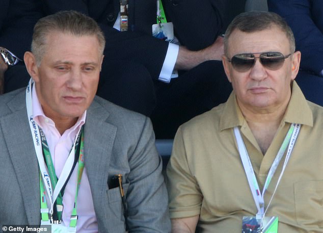 Russian billionaires and businessmen Arkady Rotenberg (R) and Boris Rotenberg (L) seen at the awards ceremony during the 2017 Formula 1 Russian Grand Prix in Sochi, Russia