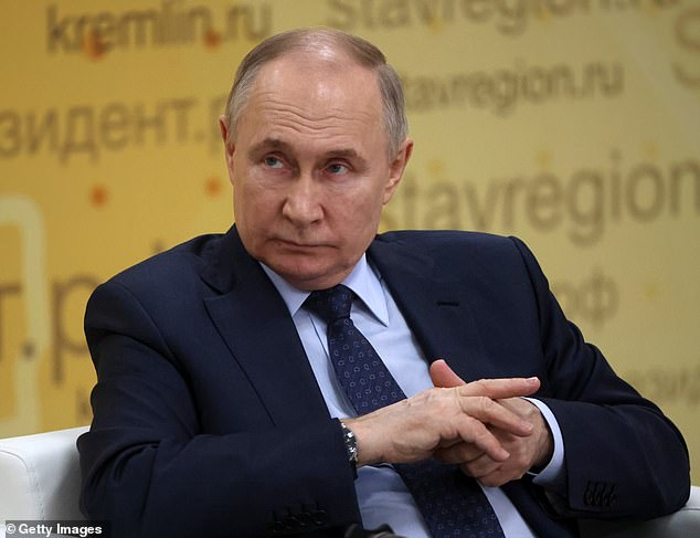 Russian President Vladimir Putin looks on during a meeting on agricultural development on March 5, 2024 in Solnechnodolsk, Russia