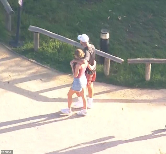 At one point, the couple was seen leisurely walking, with their arms lovingly wrapped around each other.  Pictured