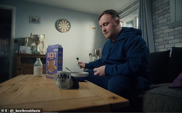 The teenager stars in the ad, in which he eats a bowl of cereal