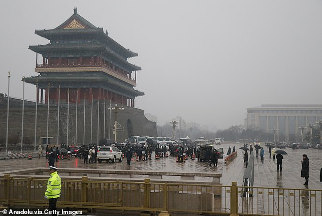 Beijing, China (pictured) is currently number 9, just ahead of Wuhan (10) on IQAir's list.  In both cities, air pollution is described as 'unhealthy'