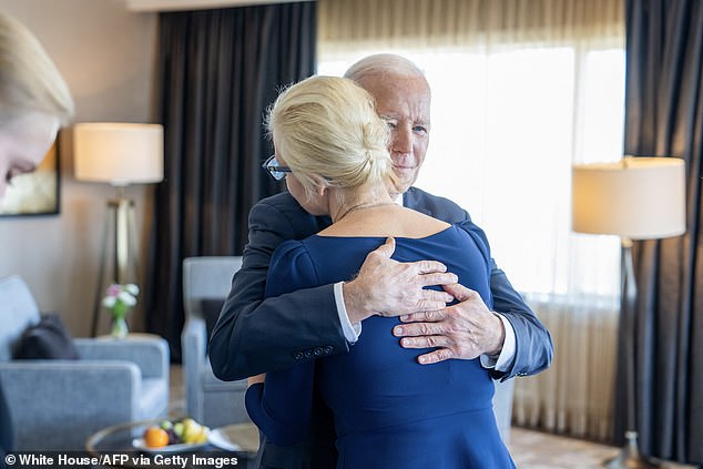 President Joe Biden hugs Yulia Navalnaya as he meets her in San Francisco, Navalnaya ultimately declined his invitation to State of the Union address