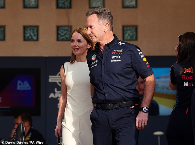 The photo shows Halliwell and Horner entering Red Bull's base