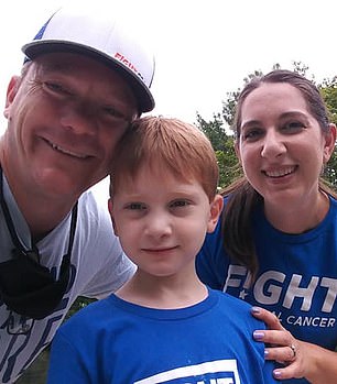 Marisa Maddox, pictured above with her husband Robert, 48, and son Luke, now nine, was diagnosed with cancer at the age of 29