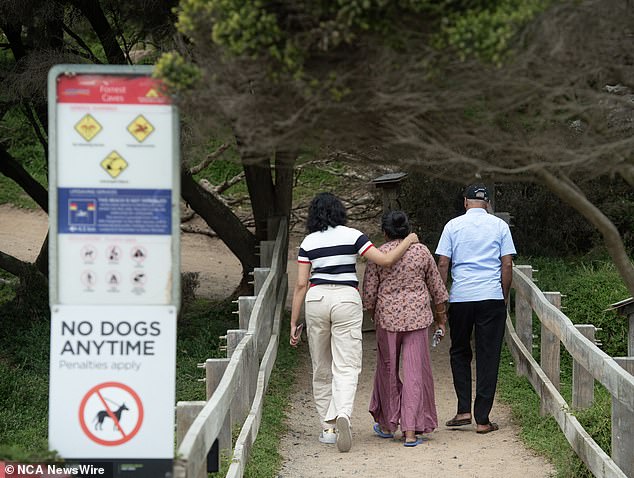 Forrest Beach is unguarded and there is a warning sign at the entrance (photo).  Mr Chhabra said the family noticed the 'no dogs allowed' sign but didn't see the little warnings about the dangerous surfing conditions