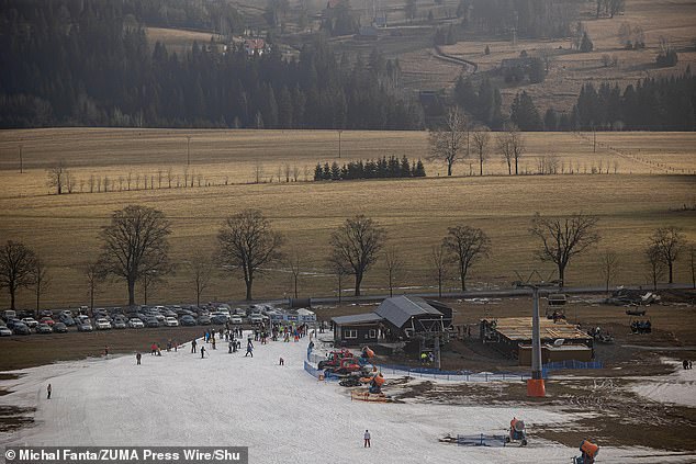 A ski resort in Orlicke Zahori in the Orlicke Mountains, Czech Republic, suffers from a lack of snow, February 10, 2024