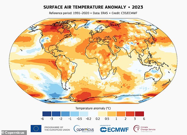 2023 is confirmed as the warmest calendar year in global temperature records dating back to 1850. The global average air temperature was 58.96 °F (14.98 °C), about 0.3 °F (0.17 °C) higher than the result in 2016