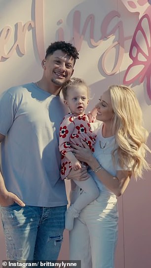 Patrick and Brittany Mahomes are pictured with their three-year-old daughter Sterling Skye