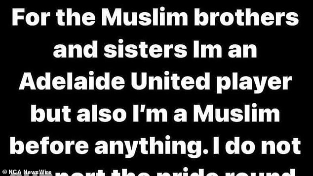 Musa Toure says he and the club's other Muslim players proudly disagreed in a now-deleted Instagram post