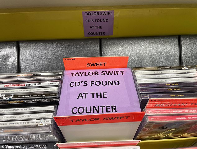 The empty area where Taylor Swift CDs are normally found is shown