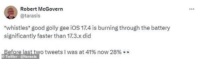 Some iPhone users shared their battery drain issues, saying the update resulted in their phone's charge dropping to 40 percent in just two hours